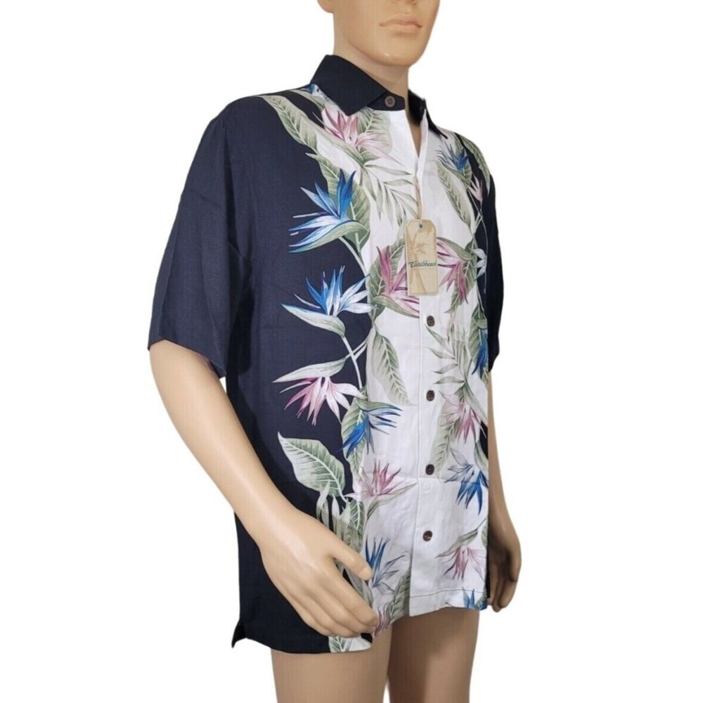 Caribbean Men's Shirt Size XL Black Floral Graphic Hawaiian Short Sleeve NWT 37
